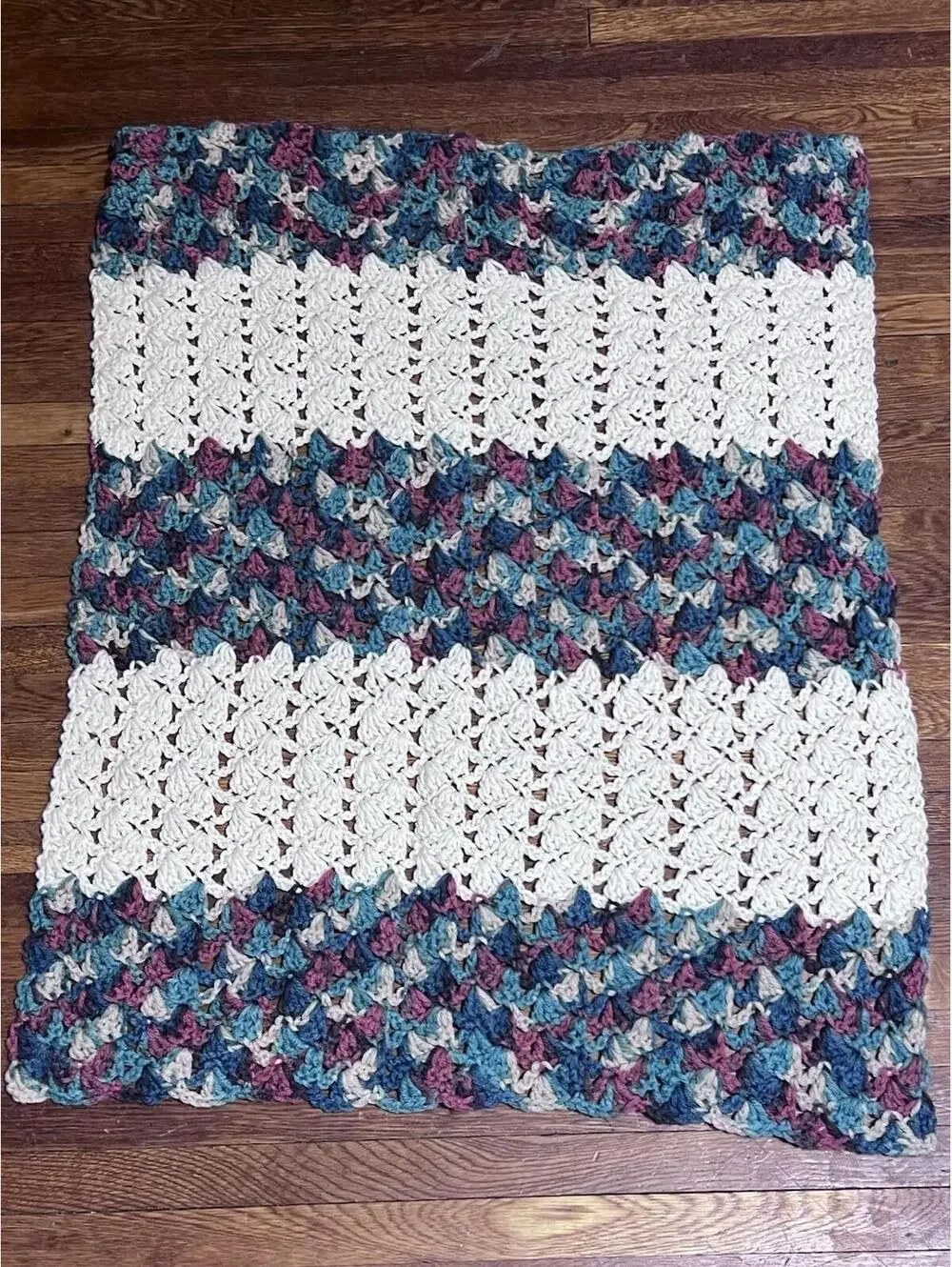 Handmade Knit Lap Throw Cream And Fall Colors 26 X 34